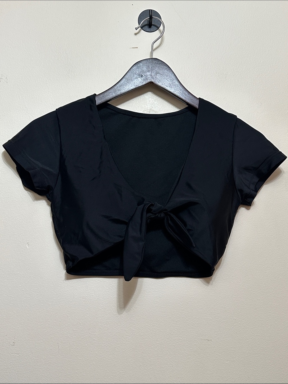 Black Tie-Front Swim Crop Top - Women